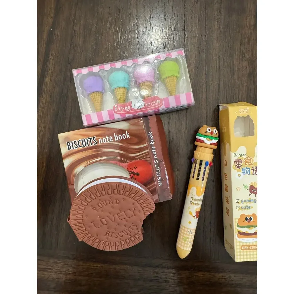 Scented Biscuit themed set with ice cream cone eraser and multicolor burger pen